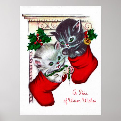Retro Vintage Christmas kitties Holiday poster