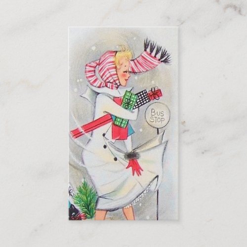 Retro vintage Christmas lady add message Business Card