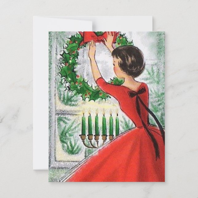 Retro Vintage Christmas lady add message card (Front)