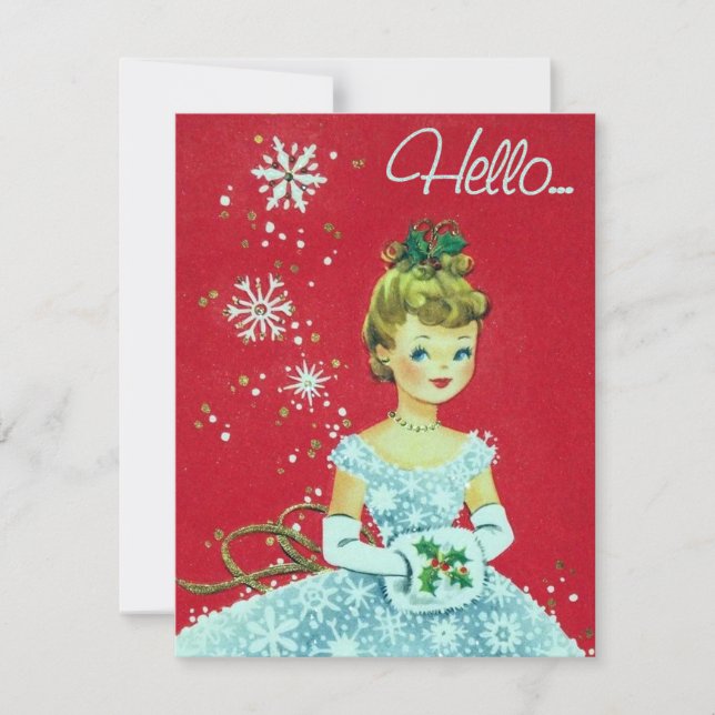 Retro Vintage Christmas lady add message card (Front)