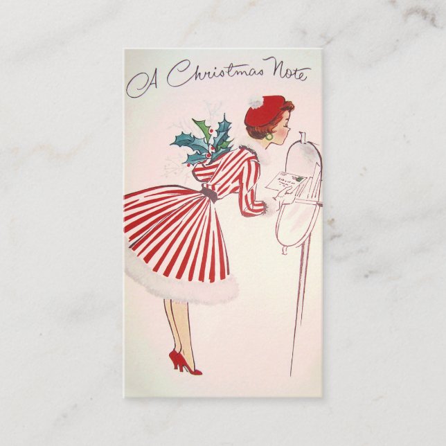Retro vintage Christmas lady add message card (Front)
