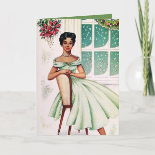 Retro Vintage Christmas lady add text card