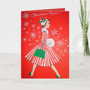 Retro Vintage Christmas lady add text card