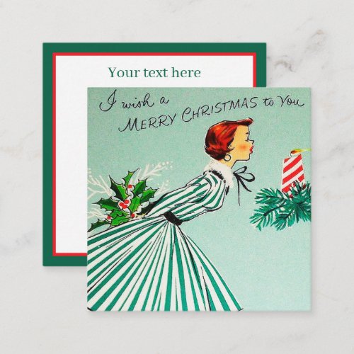 retro vintage Christmas lady add text Note Card