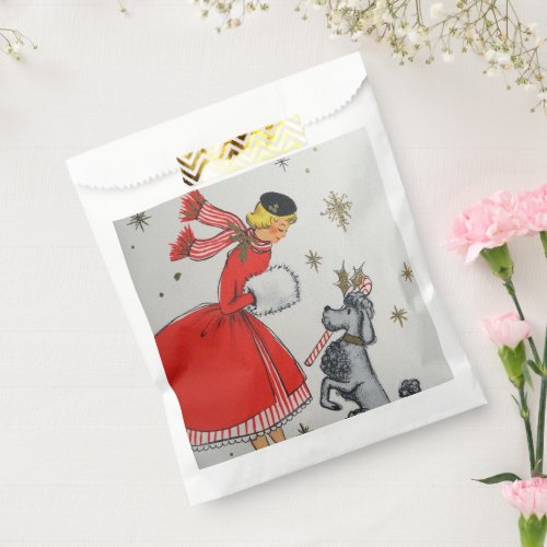 retro vintage Christmas lady and dog Favor Bag