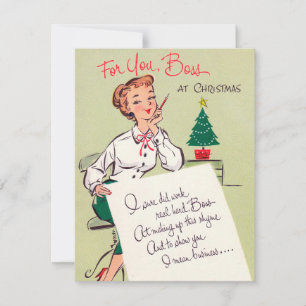 retro vintage Christmas lady Boss add message card