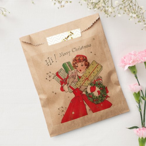 retro vintage Christmas lady  Favor Bag