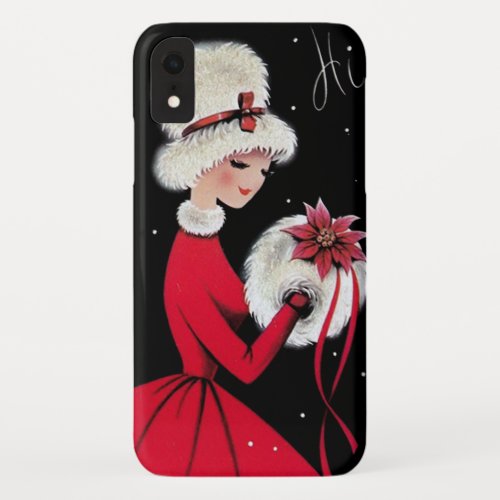 Retro vintage Christmas lady Holiday iPhone XR Case