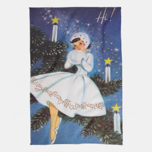 retro vintage Christmas lady Holiday Kitchen Towel