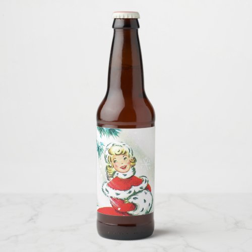 Retro Vintage Christmas lady Holiday label