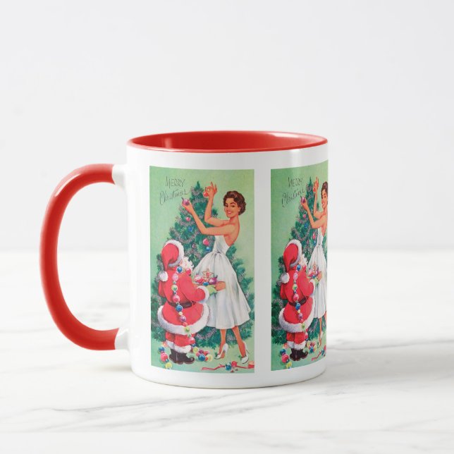 Retro Vintage Christmas Lady Holiday mug (Left)