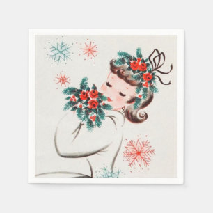 retro vintage Christmas lady Holiday Napkins