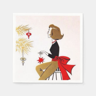 retro vintage Christmas lady Holiday Napkins