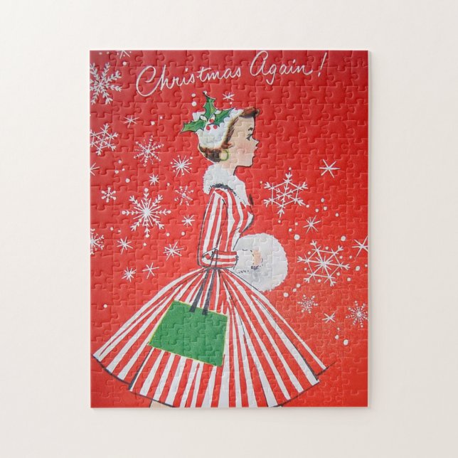 Retro Vintage Christmas lady Holiday puzzle (Vertical)