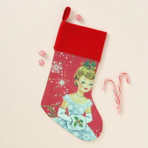 Retro Vintage Christmas lady Holiday stocking