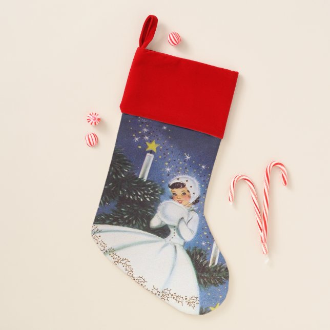 Retro vintage Christmas lady Holiday stocking (Front)