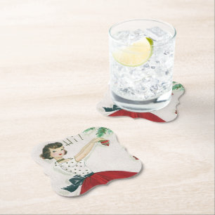 Retro Vintage Christmas lady party coaster
