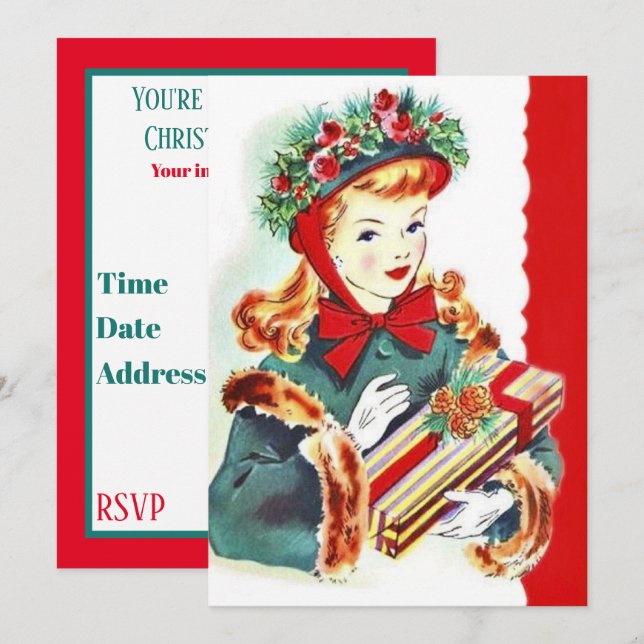 Retro vintage Christmas lady party Invitation (Front/Back)
