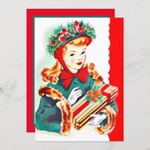 Retro vintage Christmas lady party Invitation
