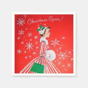 Retro vintage Christmas lady party Napkins