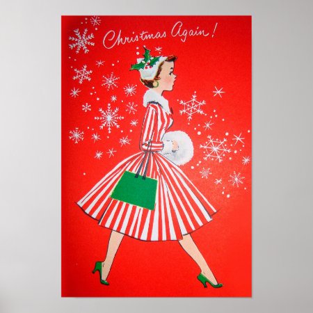 Retro Vintage Christmas Lady Poster