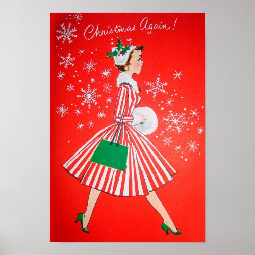 Retro Vintage Christmas lady poster