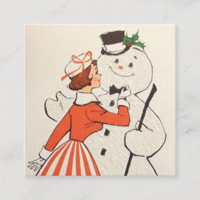 retro vintage Christmas lady Square Business Card (Front)