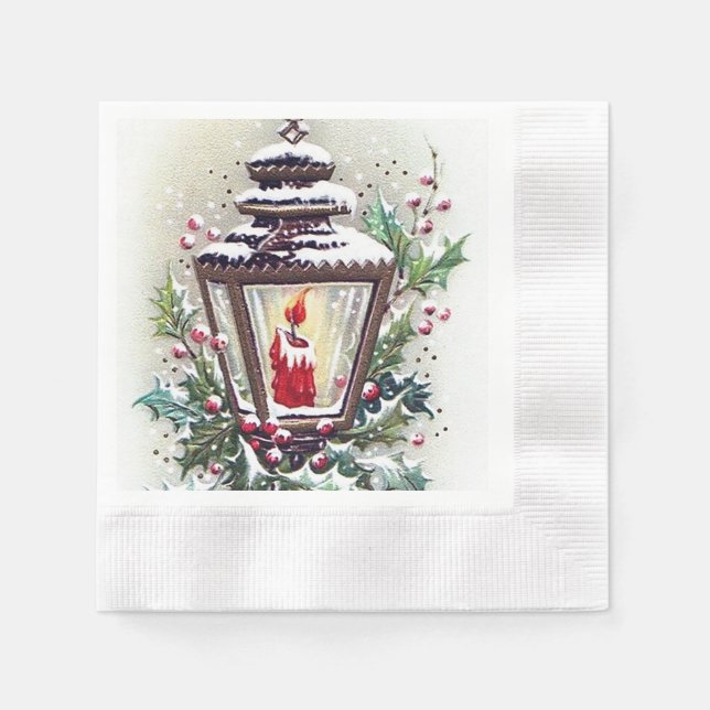 retro vintage Christmas lamp Holiday  Napkins (Front)