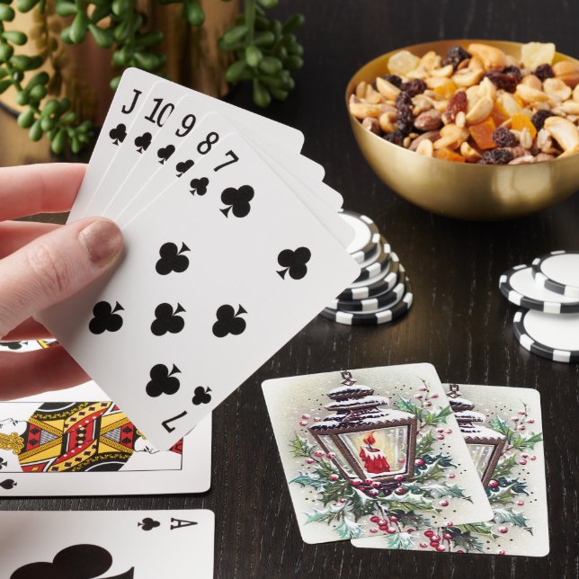 retro vintage Christmas lamp Holiday Poker Cards (In Situ)