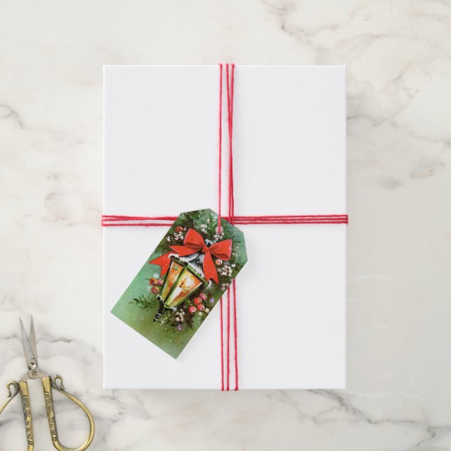 Retro Vintage Christmas lamp party add name tag (With Twine)