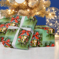 Retro Vintage Christmas lamp pattern party wrap Wrapping Paper