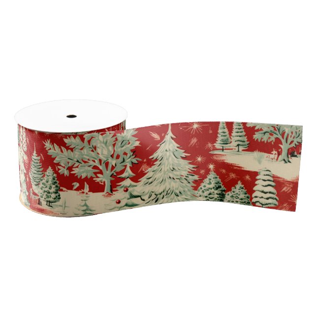 Retro Vintage Christmas Landscape Grosgrain Ribbon (Spool)