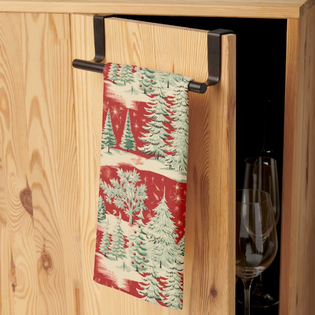 Retro Vintage Christmas Landscape Kitchen Towel (Thirds Fold)