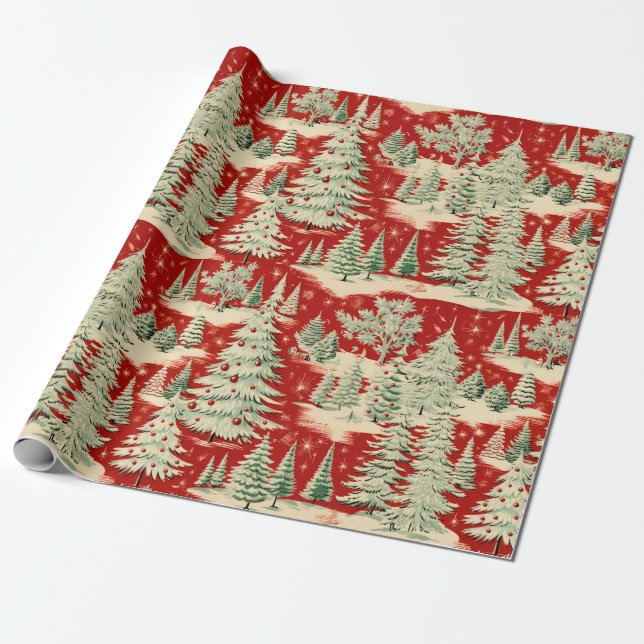 Retro Vintage Christmas Landscape Wrapping Paper (Unrolled)