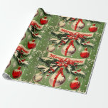 Retro Vintage Christmas: Mid Century Yuletide 3 Wrapping Paper<br><div class="desc">This vintage style Christmas wrapping paper evokes a sense of nostalgia and charm,  featuring classic designs that harken back to a bygone era. Featuring classic retro text,  ornaments,  Christmas trees,  and holly berries. The overall appearance looks aged in a good way.</div>
