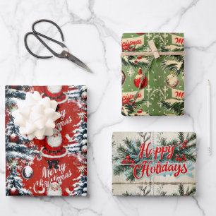 Retro Vintage Christmas: Mid Century Yuletide Wrapping Paper Sheets