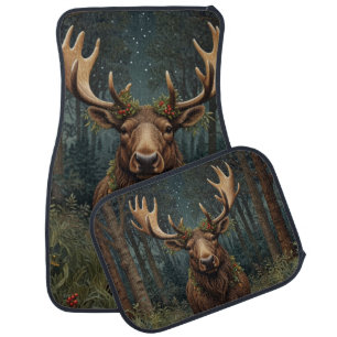 Retro vintage Christmas Moose Car Floor Mat