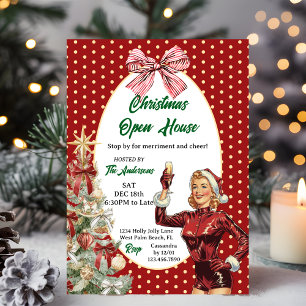 Retro Vintage Christmas Open House Holiday Party Invitation