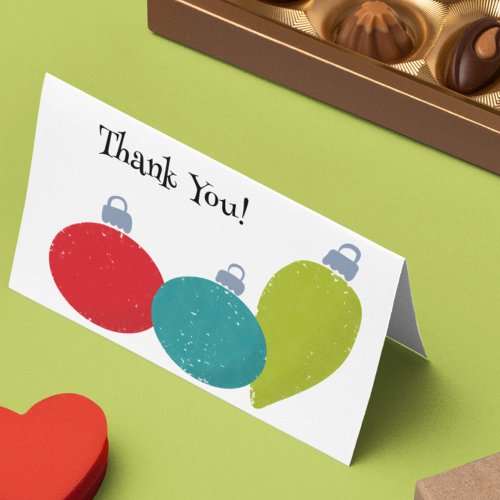 Retro Vintage Christmas Ornaments Folded Thank You Card