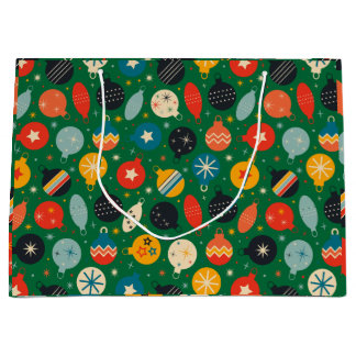 Retro Vintage Christmas Ornaments Green  Large Gift Bag