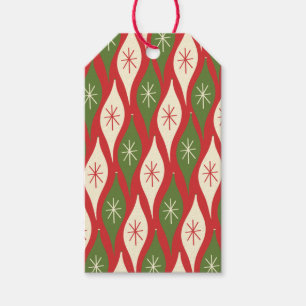 Retro Vintage Christmas Ornaments Pattern on Red Gift Tags