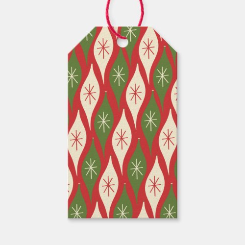 Retro Vintage Christmas Ornaments Pattern on Red Gift Tags