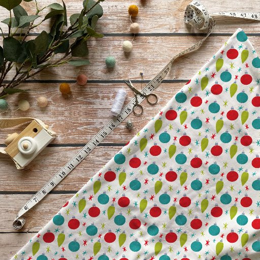 Retro Vintage Christmas Ornaments Patterned Fabric