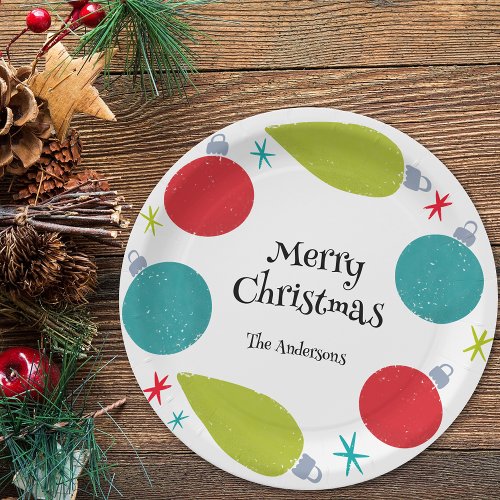 Retro Vintage Christmas Ornaments Personalized Paper Plates