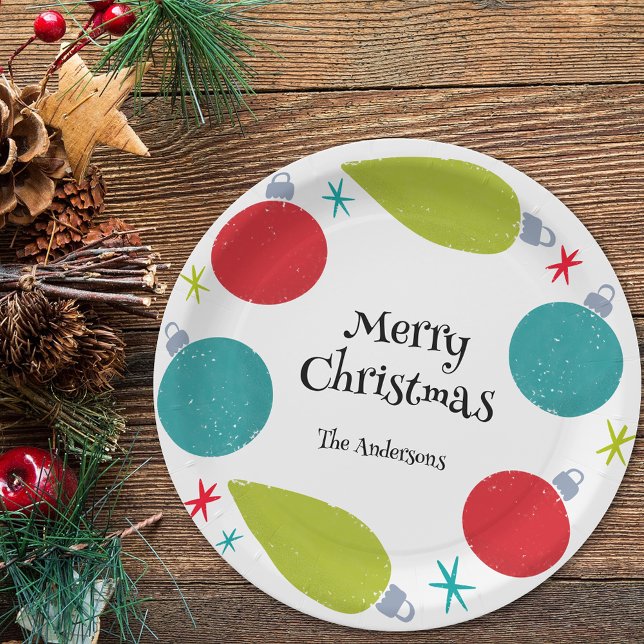 Retro Vintage Christmas Ornaments Personalized Paper Plates (Creator Uploaded)