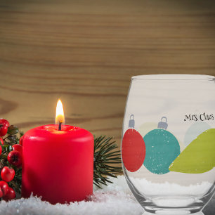 Retro Vintage Christmas Ornaments Personalized Stemless Wine Glass