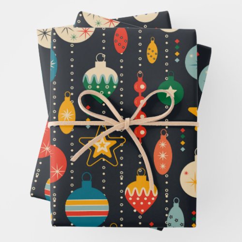 Retro Vintage Christmas Ornaments  Wrapping Paper Sheets