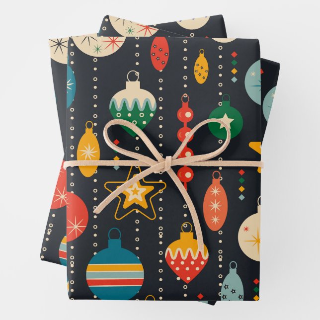 Retro Vintage Christmas Ornaments  Wrapping Paper Sheets (In situ)