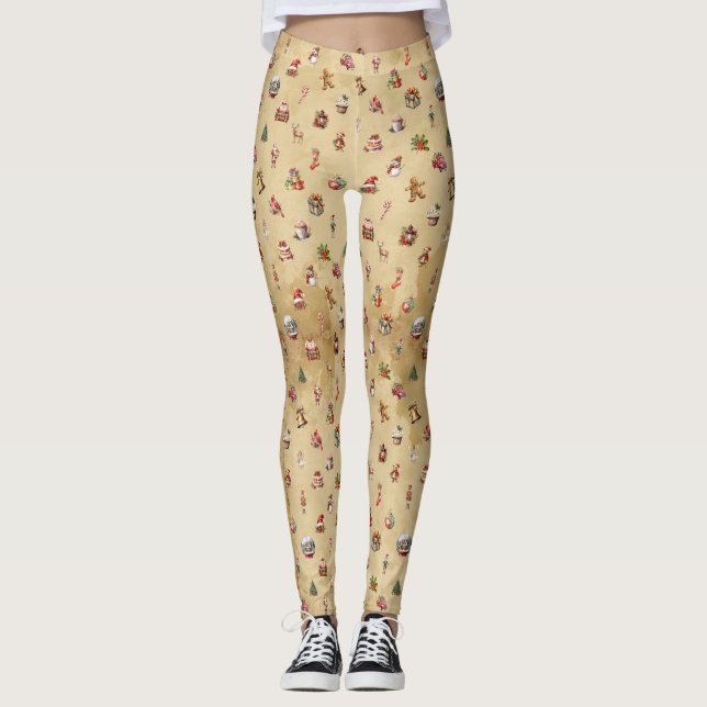 Retro Vintage Christmas Pattern Leggings (Front)