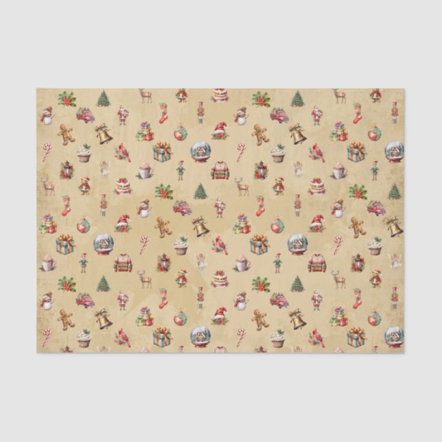 Retro Vintage Christmas Pattern  Tissue Paper (Front)